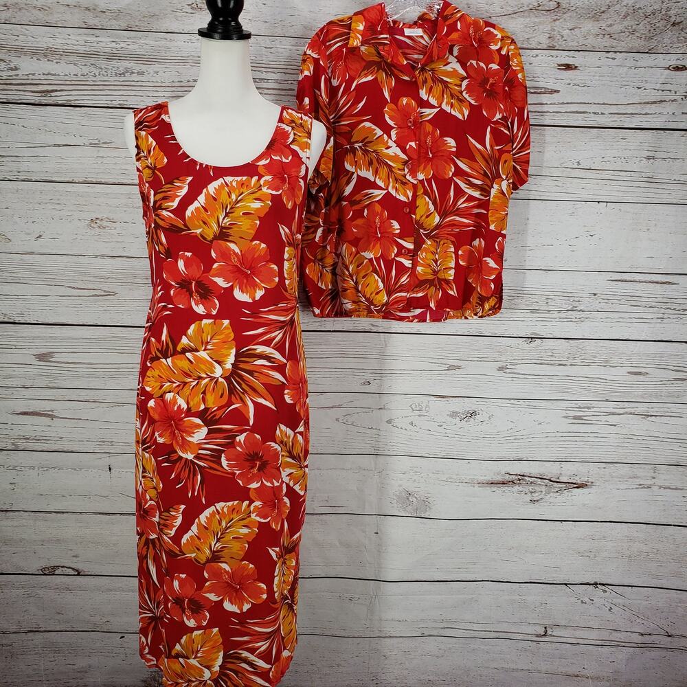 Avon Women's Red Orange Tropical 2Piece Set Top and Dress Size Medium